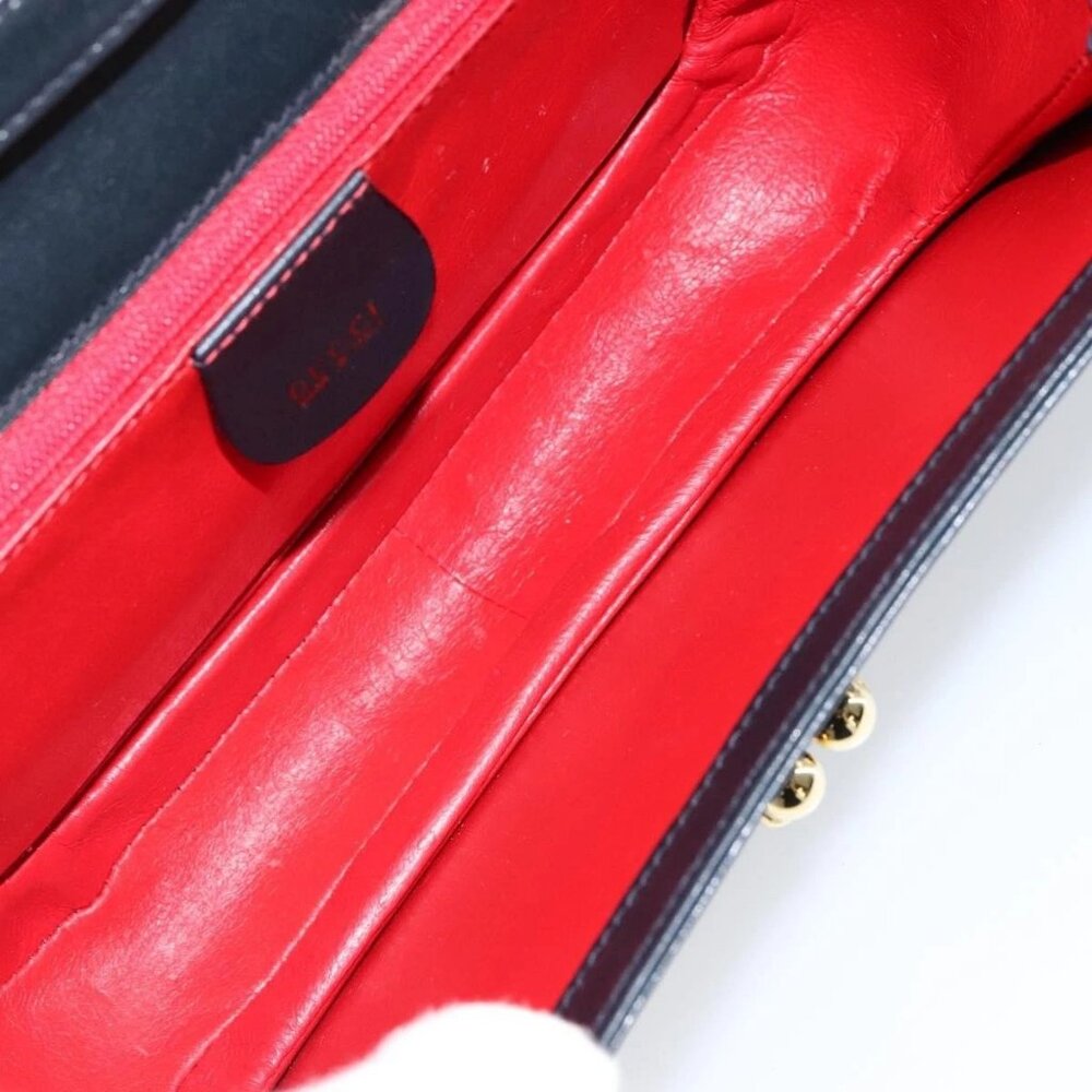 GUCCI Chain Shoulder Bag Leather Navy Gold - Picture 10 of 16